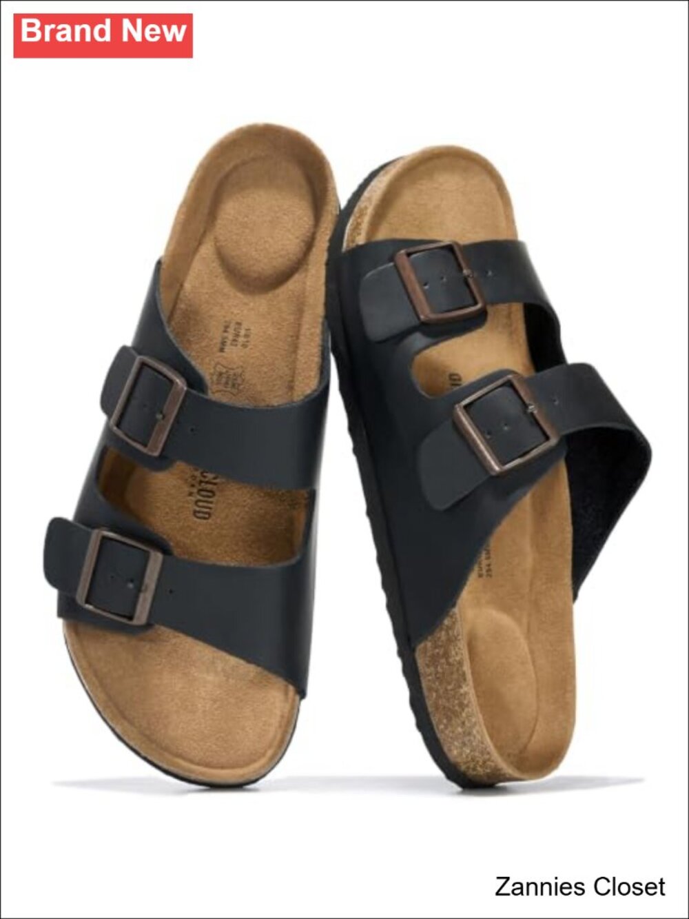 ✨Genuine Leather Cork Footbed Mens Slides Sandals Double Strap Memory Foam